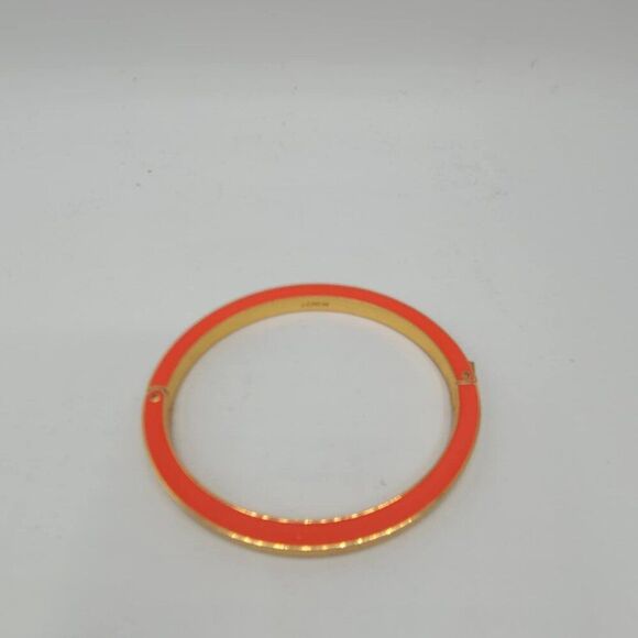 J Crew Gold Tone Orange Enamel Hinged Bangle Bracelet - Picture 9 of 10